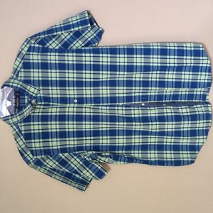 👍Nautica Shirts,Men Green Plaid L Short Sleeve 100% Cotton 23" Chest Button Up